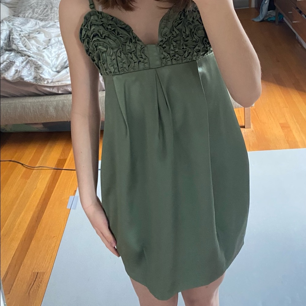 Green silk mini dress